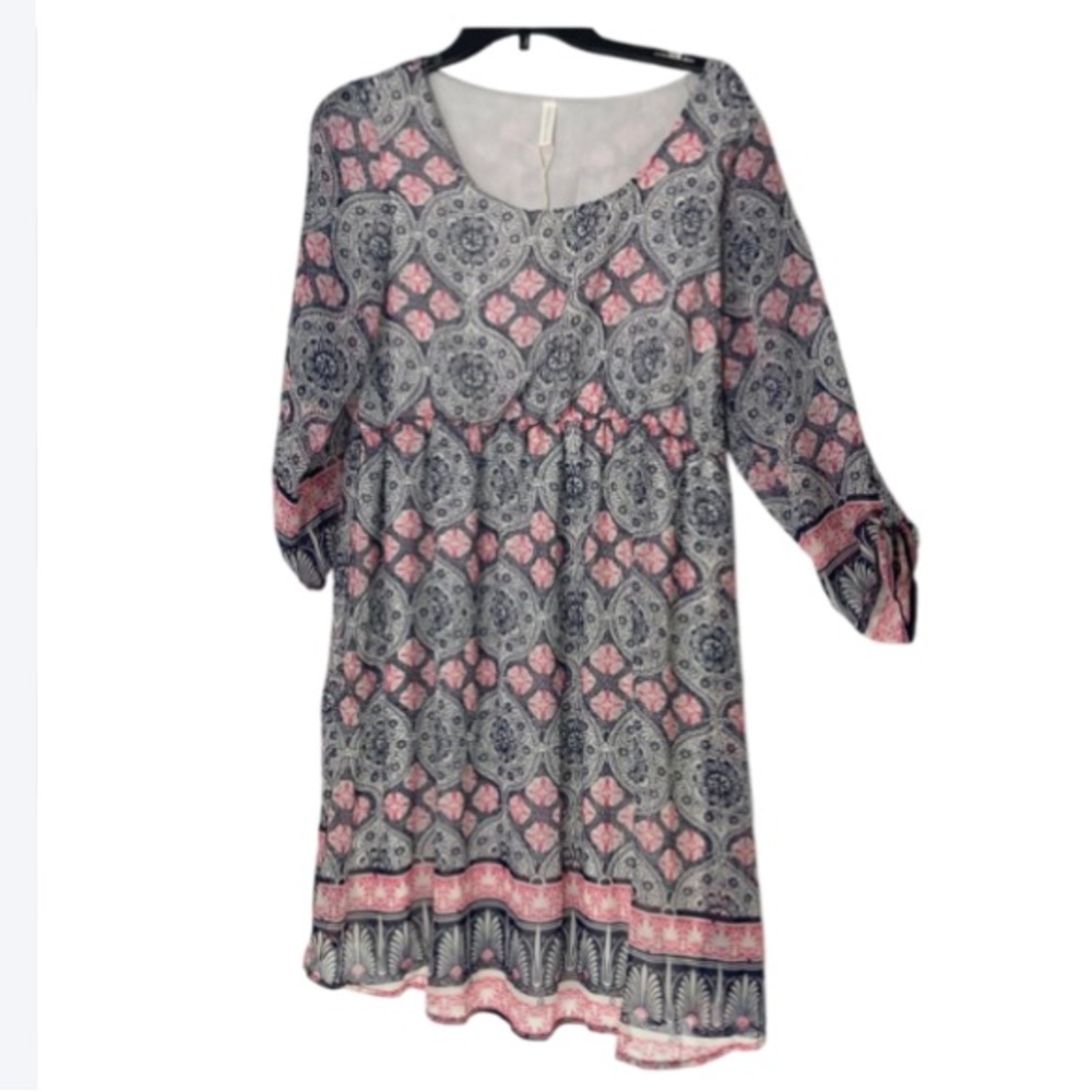 Pink Blush dress boho vibe elastic waist size L maternity casual office